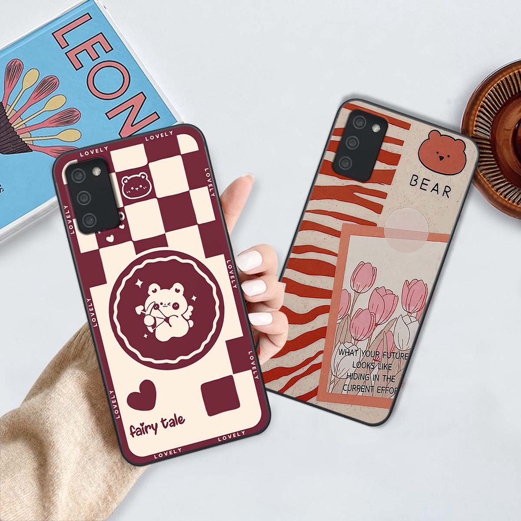 Ốp Samsung A02s / A03s gấu Bear rick caro vuông thời trang siêu đẹp