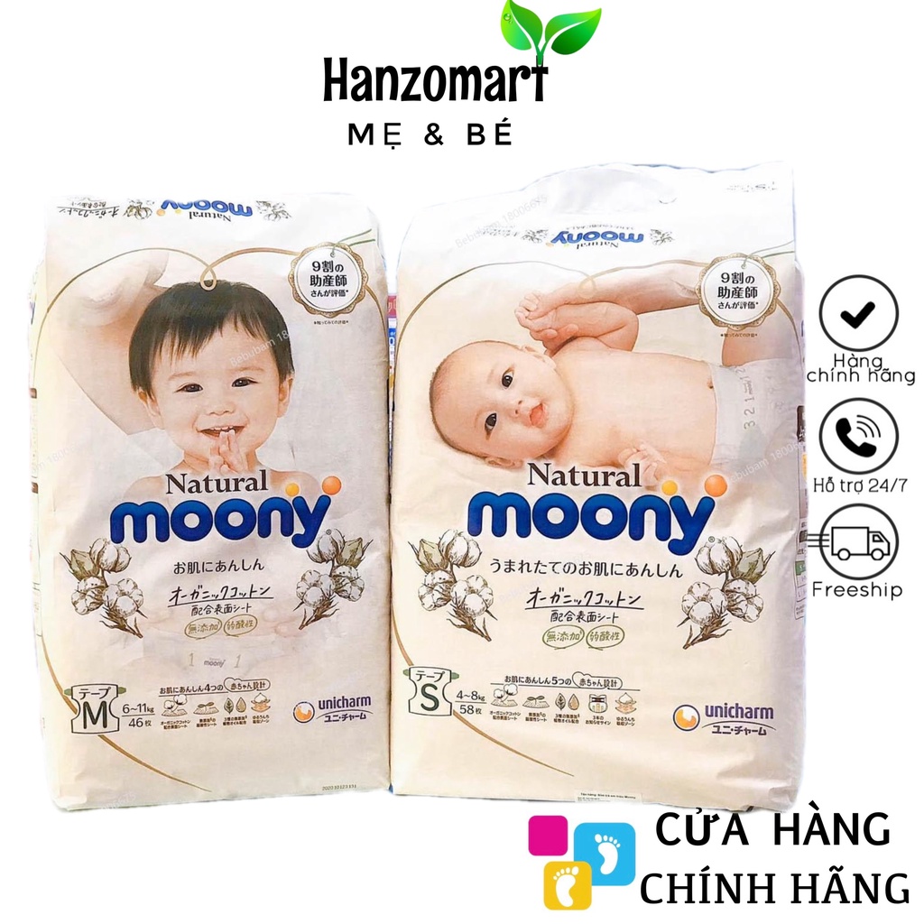 Bỉm Moony Natural Moony Natural Chính Hãng - Bỉm Moony Dán/Quần Đủ Size NB63/S58/M48/L36/XL32