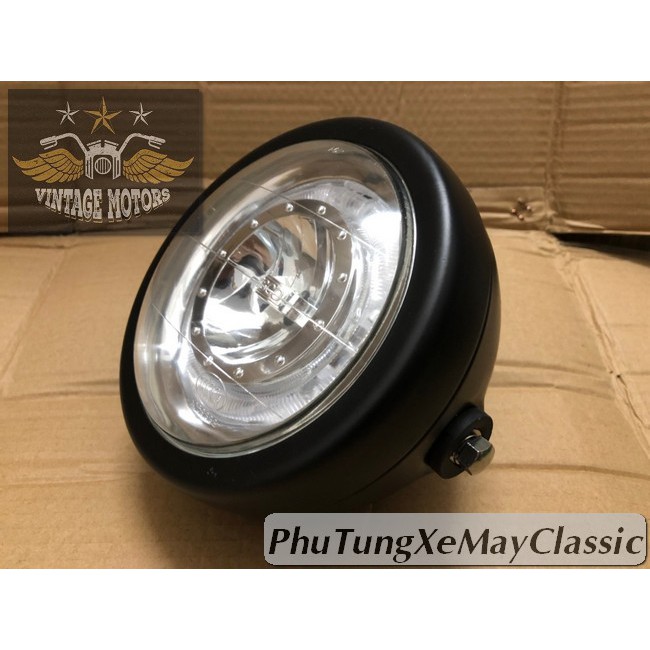ĐÈN PHA XE MÁY ĐỘ CLASSIC - Đèn pha led viền xanh độ Cafe Racer Tracker CG125 SU GN125 Win