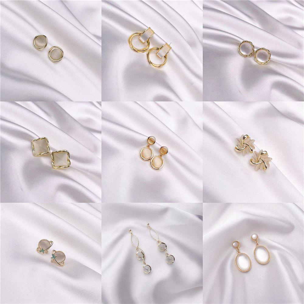 Khuyên Tai Dáng Dài Hình Cánh Hoa Đính Đá Opal 1 Cái