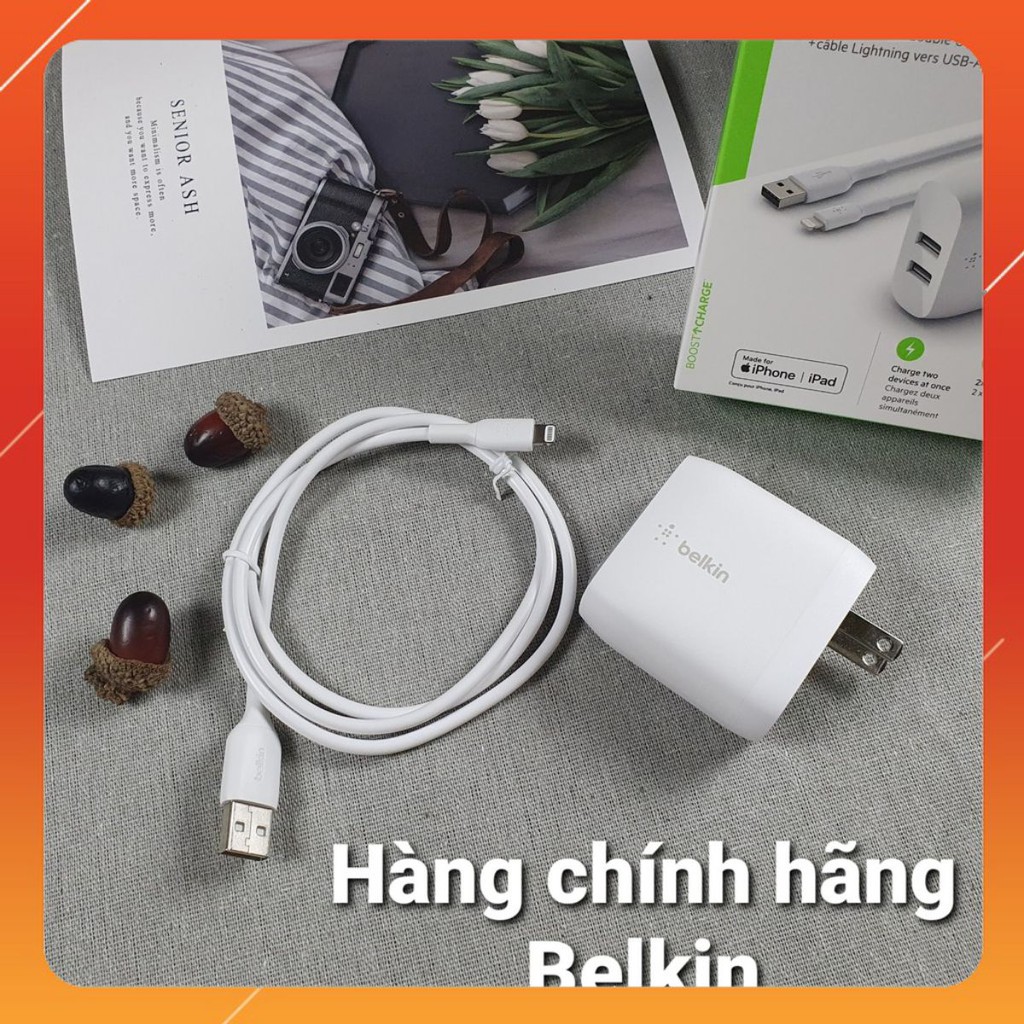 Combo Belkin củ sạc 24W + cáp lightningchính hãng , có chứng chỉ Mfi của Apple