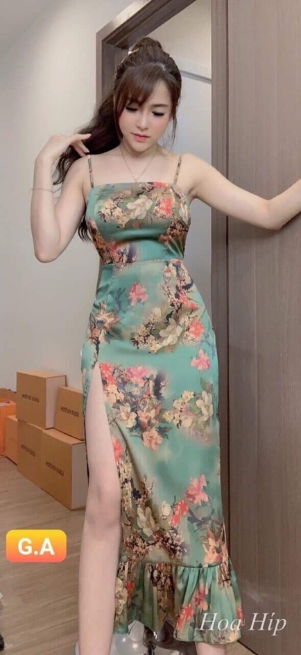 Đầm body 2 dây xẻ đùi đủ các màu như hình