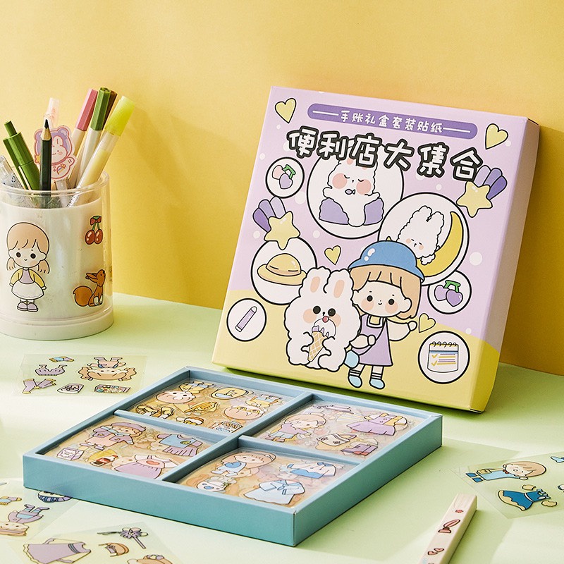 Bộ 100 hình sticker trong  đáng yêu trang trí sổ tay, bình nước - Đại Sỉ