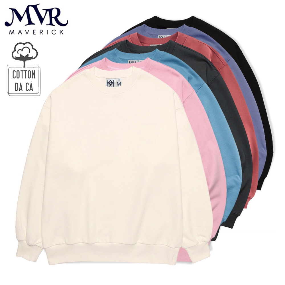 Áo sweater tay dài cổ tròn trơn nam nữ unisex nỉ cotton da cá phong cách form Hàn Quốc màu xám đen kem local brand MVR