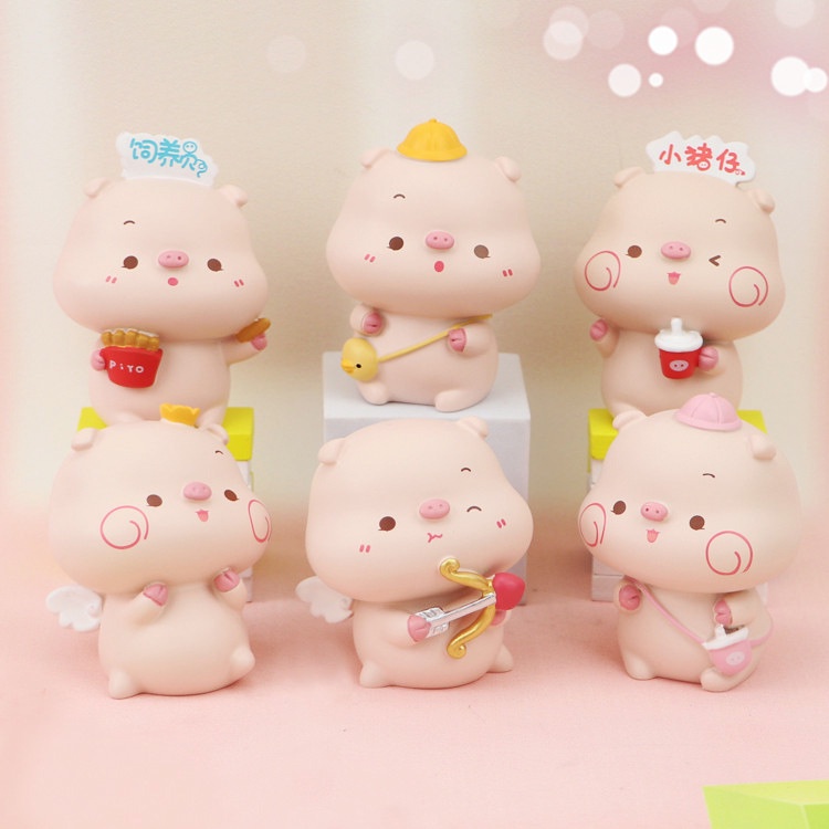 Set 6 mô hình heo lợn má hồng biểu cảm đáng yêu dễ thương để bàn học, làm việc, trang trí nhà cửa, quà tặng bạn bè - Ráp