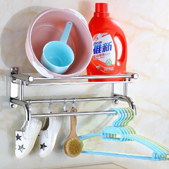 Kệ Inox 2 Tầng 3 Tầng Treo Tường Nhà Tắm Đa Năng Dán Tường - Tặng Kèm Miếng Dán