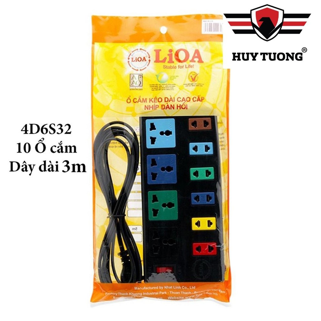 Ổ cắm điện LIOA 10 lỗ có công tắc, dây dài 3m/5m công suất 1000W