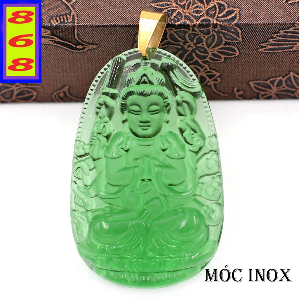 Mặt dây chuyền Phật Thiên Thủ Thiên Nhãn Pha Lê Xanh Lá 3.6cm - Phật bản mệnh tuổi Tý - Mặt size nhỏ - Tặng kèm móc inox