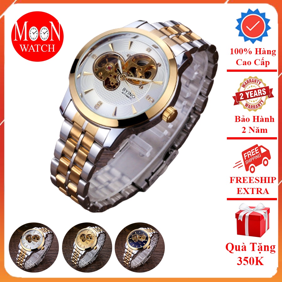 [ Quà Tặng 350K + Bảo Hành 2 Năm ] Đồng Hồ Nam BYINO Máy Cơ Mặt Tròn 42mm Hợp Kim Chống Nước 3 Màu A