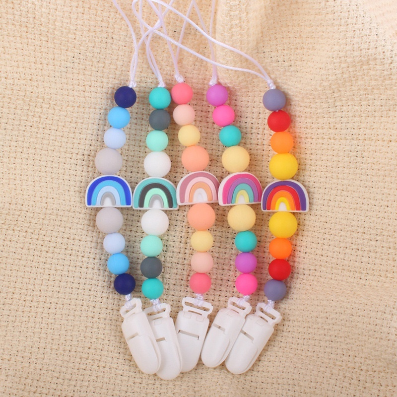 Kẹp Núm Vú Giả Bằng Silicon Màu Cầu Vồng Dễ Thương Cho Bé Sơ Sinh Mọc Răng