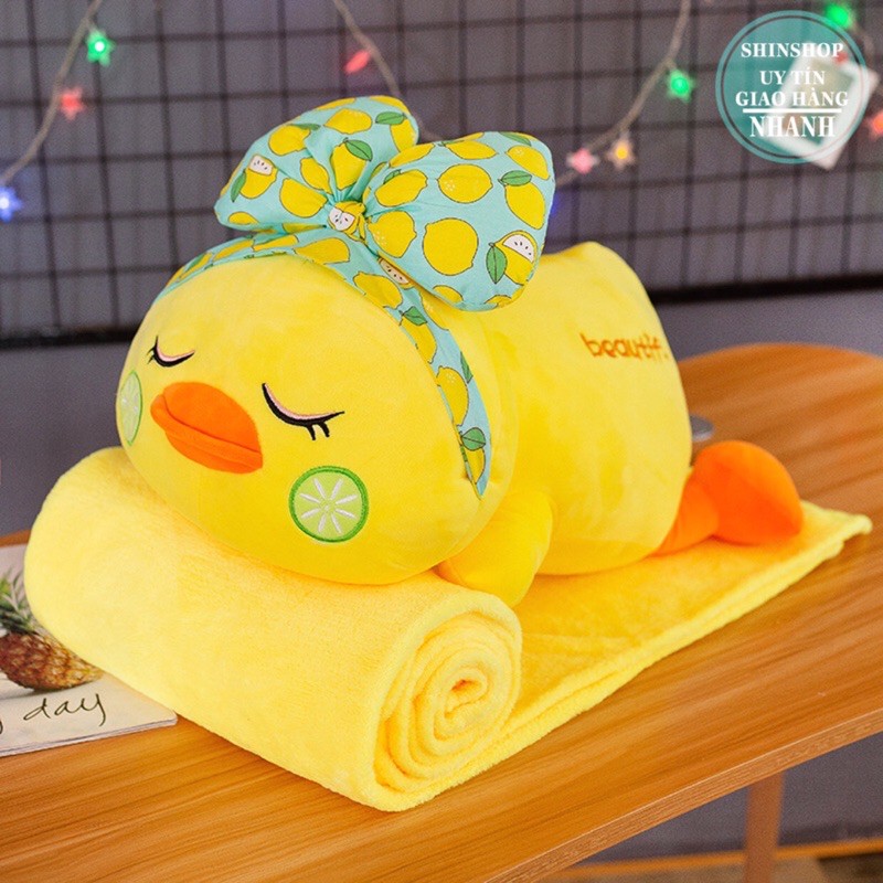 Bộ Chăn Gối ❤Freeship❤Chăn Gối Văn Phòng Vịt Vàng Đáng Yêu