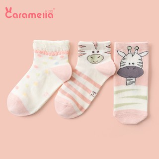 Tất cho bé gái / Tất Caramella hươu cao cổ màu hồng Set 3 đôi