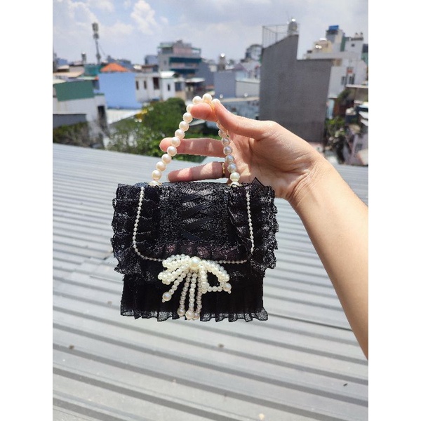 Cài tóc vương miệng voan bèo xinh bản đen phồng cho bé