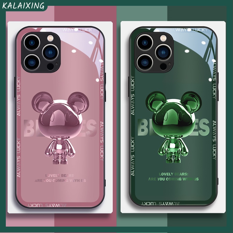 Ốp Điện Thoại Cứng Mặt Kính Cường Lực Hình Gấu Cho iPhone 13Pro 12 11 Pro Max XR XS Max 7PLUS 8PLUS 14 Pro Max