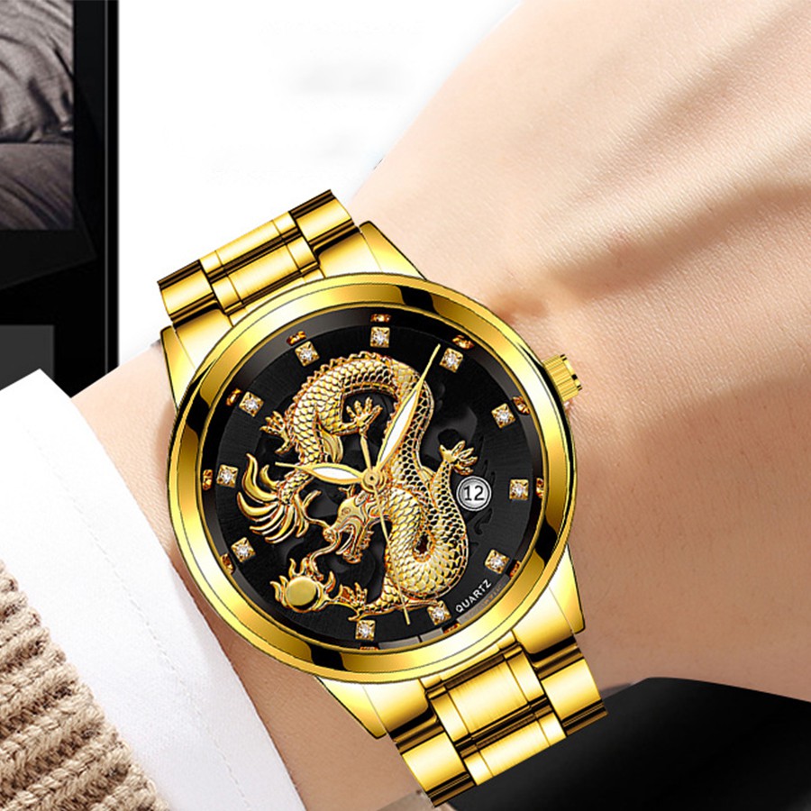 Đồng Hồ Nam CAO CẤP ROMA DRAGON - Rồng 3D Nghệ thuật – Dây thép đúc đặt cao cấp