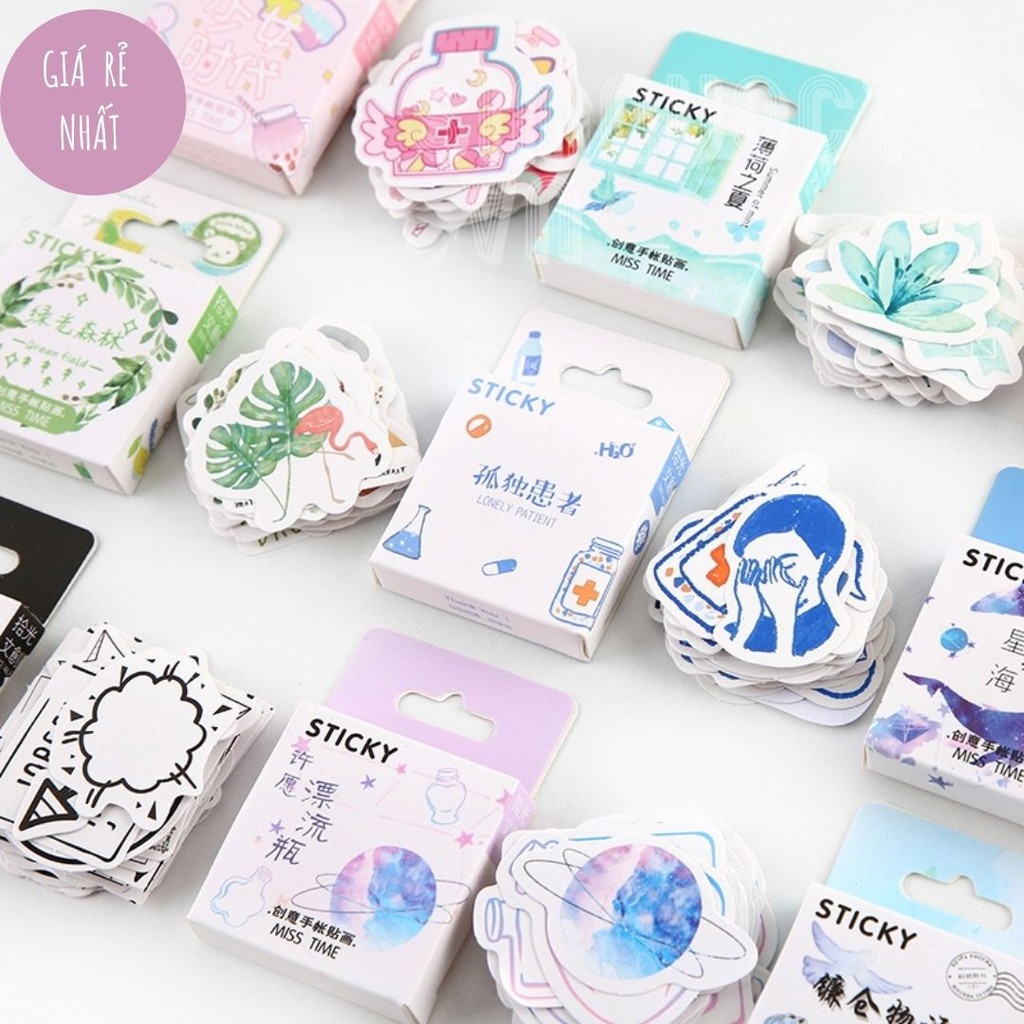 Hộp 46 miếng dán sticker thiết kế độc đáo dễ thương dùng trang trí tiện lợi Box Sticker ST100