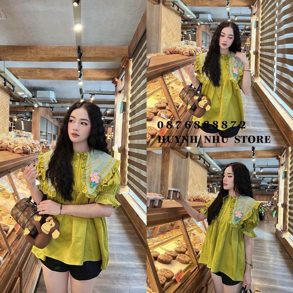 Set babydoll kẻ cổ V tag hoa 5 màu siêu hack dáng chất kate thun siêu mát hàng thiết kế cao cấp