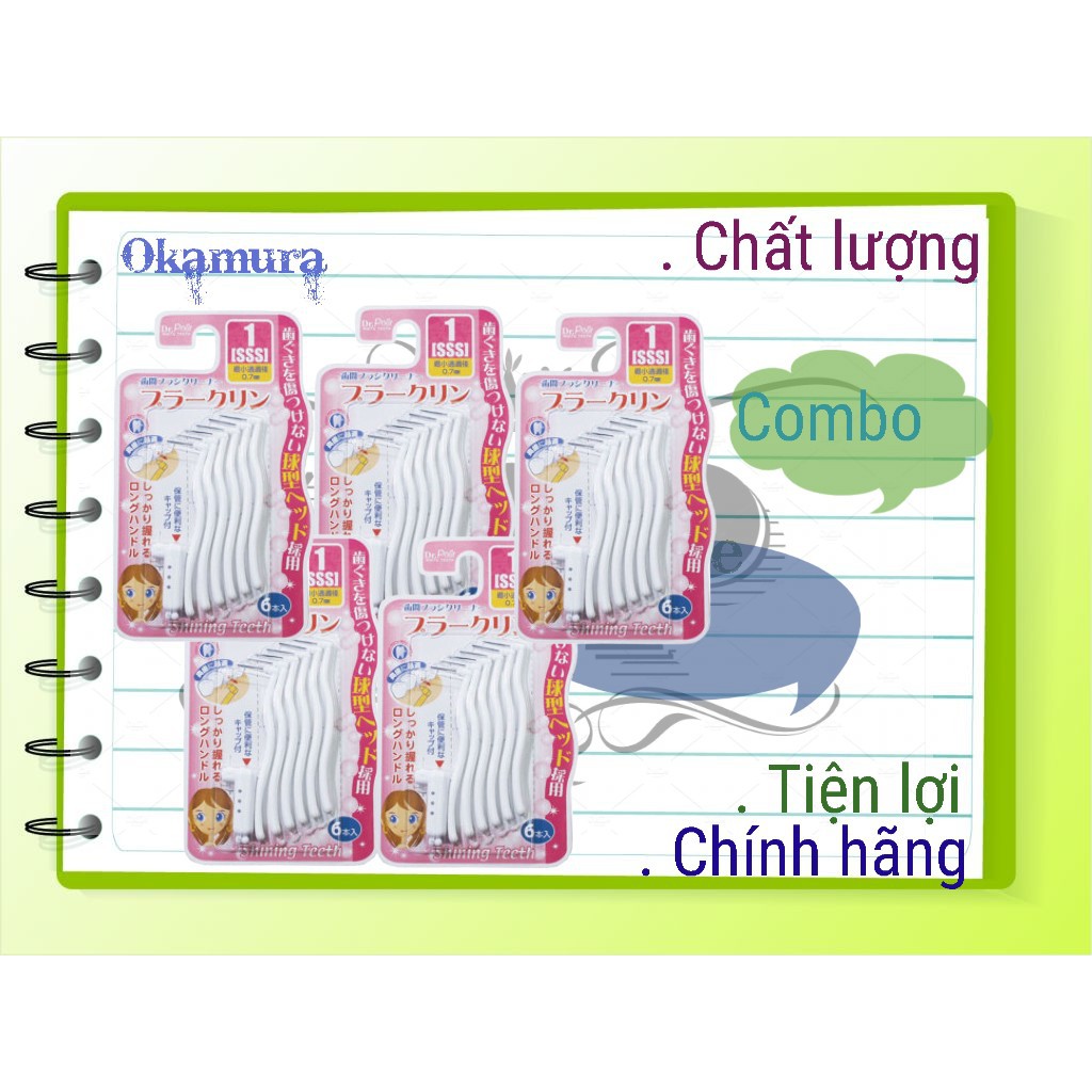 Okamura Combo 5 vỉ bàn chải kẽ răng chất lượng Nhật Bản.