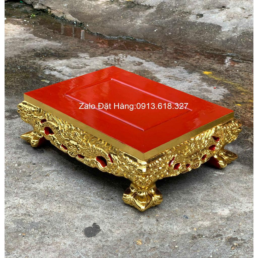 Đế chân rồng chữ nhật song long sơn son thếp vàng gỗ hương
