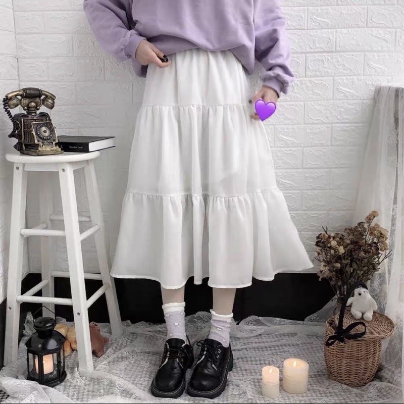 Chân váy dài nữ , đầm babydoll 3 tầng dáng xòe chữ a ulzzang trắng đen LALY CV02 | BigBuy360 - bigbuy360.vn