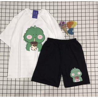 Đồ Bộ Đùi Coton 3D In Hình Khủng Long Má Ửng Hồng Cute - Unisex Nam Nữ Đều Mặc Được , Đồ Bộ Cartoon Dễ Thương TTSLB0034