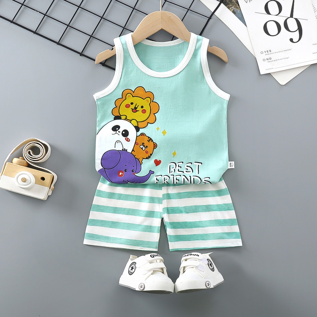 Set trang phục SANITKUN sát nách 100% cotton thời trang mùa hè đáng yêu dành cho trẻ em