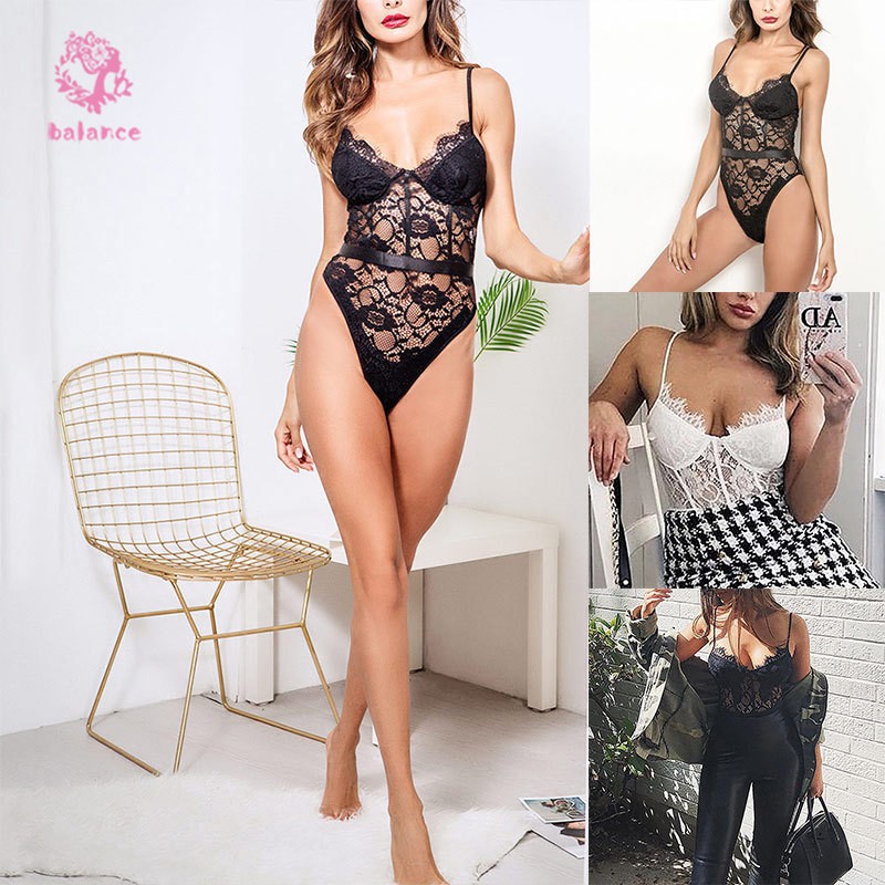 Đồ Ngủ Liền Thân Phối Ren Cổ Chữ V Gợi Cảm Cho Nữ