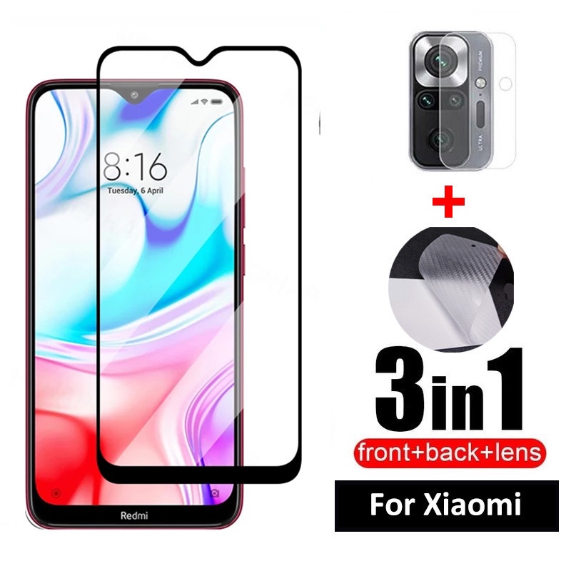 Ốp Điện Thoại 3 Trong 1 + Kính Cường Lực Cho Xiaomi 10 Redmi Note 4 5 7 8 9 10 11 E Pro 9S 10S 11T 11S 4X Pro 10A 10C Lite