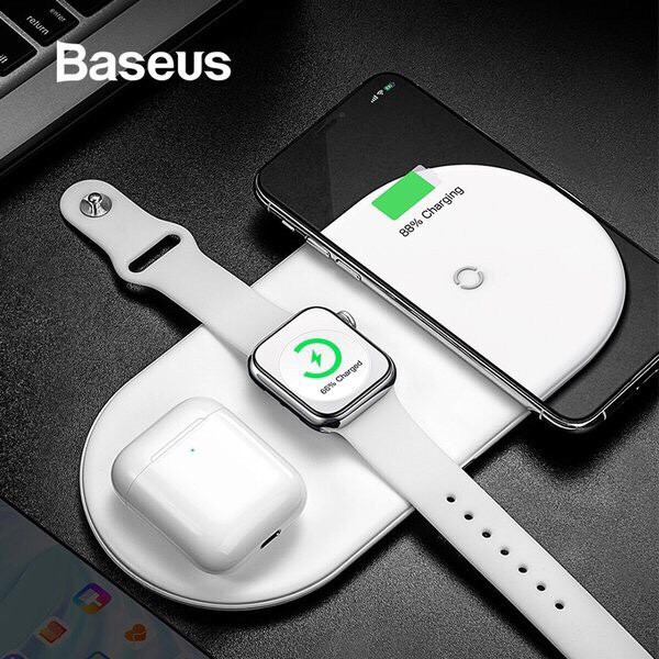 Bộ sạc không dây Baseus LV559-WH Smart 3in1 Wireless Charger For Phone, Apple Watch, Airpods
