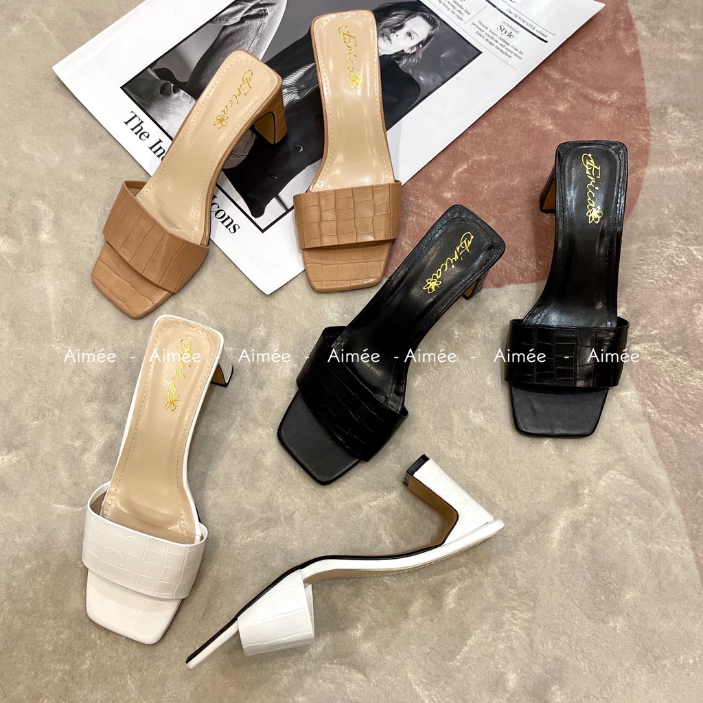 Dép Cao Gót Cho Nữ Thời Trang Bản Ngang Quốc Da Rắn Gót Cao 5 Phân Siêu Xinh