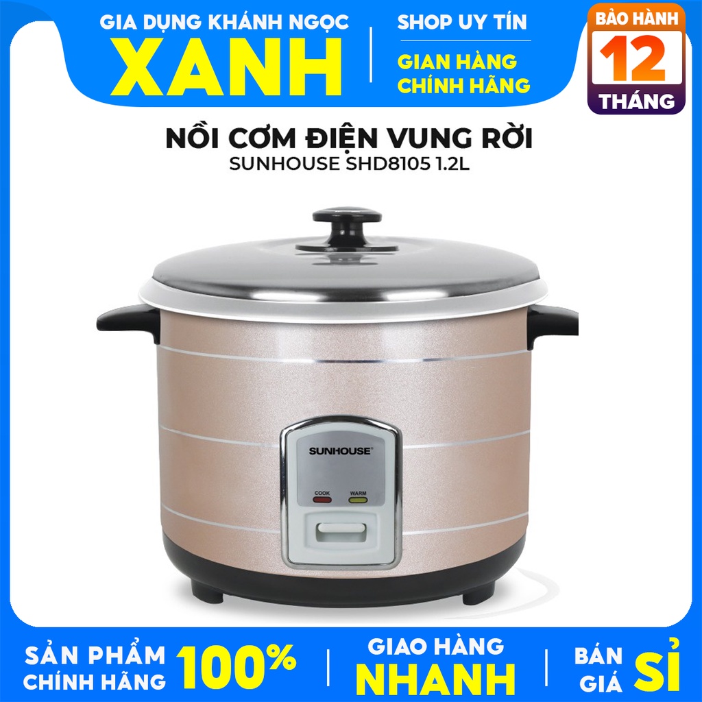 Nồi cơm điện nắp rời Sunhouse 1.2 lít SHD8105 Hàng Trưng Bày -  dung tích 1.2 lít Dùng cho 2 - 4 người ăn