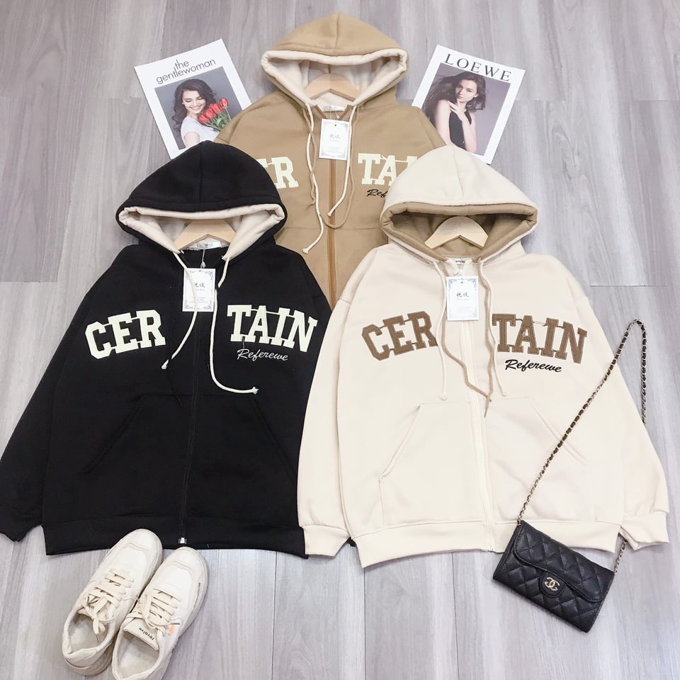 Áo ấm thu đông nữ - Áo khoác zip nữ chất nỉ ngoại 2 lớp dày mềm mịn chữ thêu nổi,hoodie zip nữ local brand giữ ấm tốt