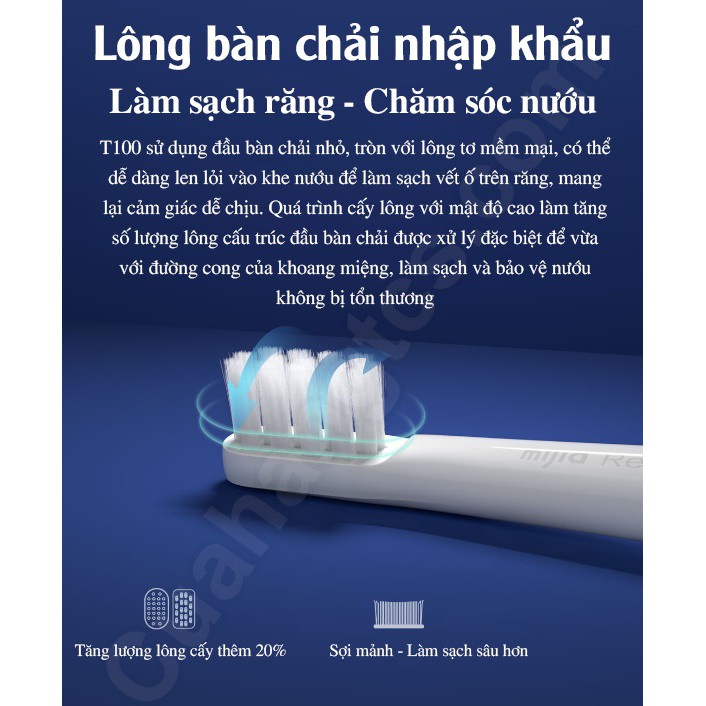 Bàn chải điện xiaomi Mijia T100 pin sạc kháng nước ipx7 bảo vệ nướu bàn chải đánh răng điện nhẹ 46g