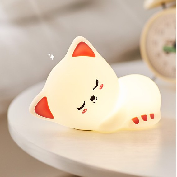 Đèn ngủ cảm ứng tự đổi màu dễ thương silicon mèo ngủ  Đèn ngủ để bàn hình thú  Quà tặng sinh nhật đáng yêu