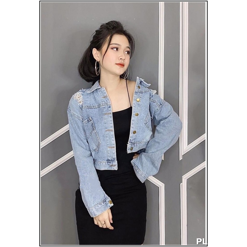 áo khoác jean nữ XANH NHẠT PHỐI CÚC LƯNG P00L-L10