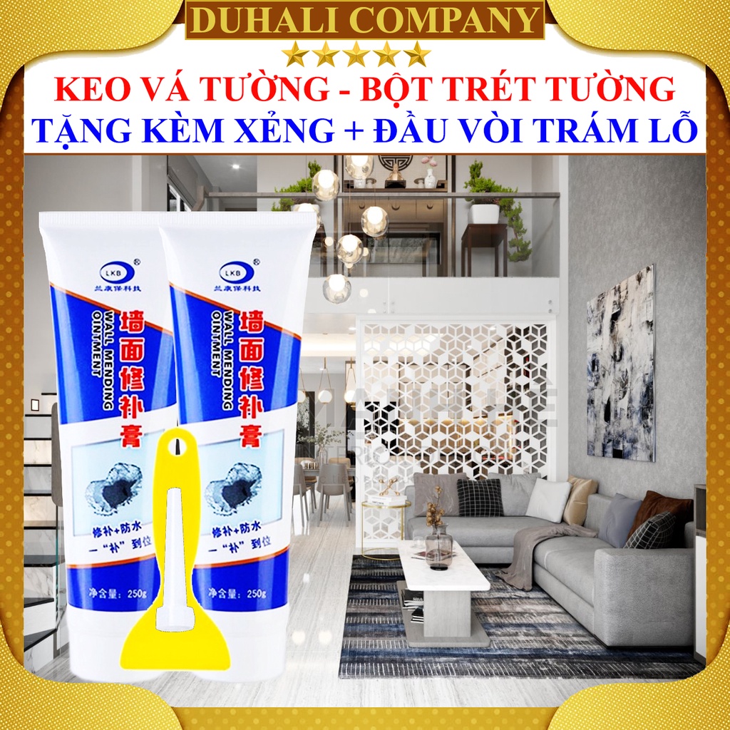 [2 LỌ] Keo Vá Tường - Bột Trét Tường - Bột Bả - Keo Trét, Vá Vết Nứt Xi Măng, Bịt Kín Lỗ Đinh, Nứt Chắc Chắn - Duhali