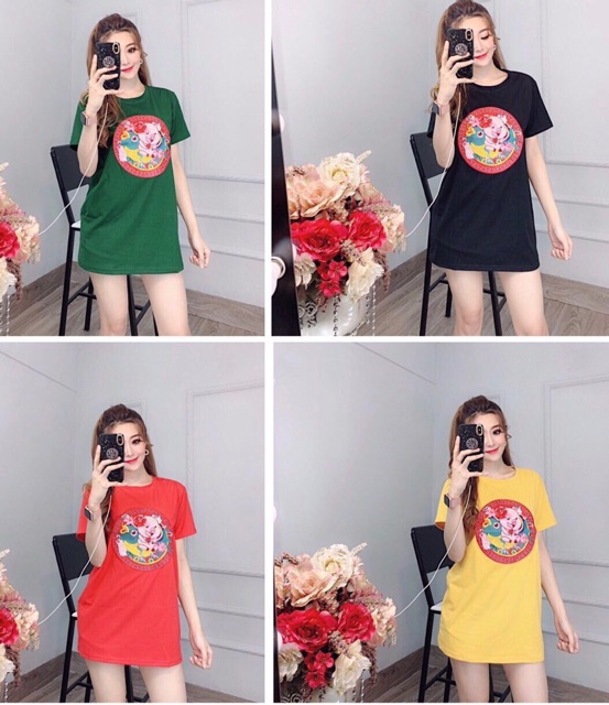 Đầm form rộng thêu đắp heo-cá chép (bao chất)