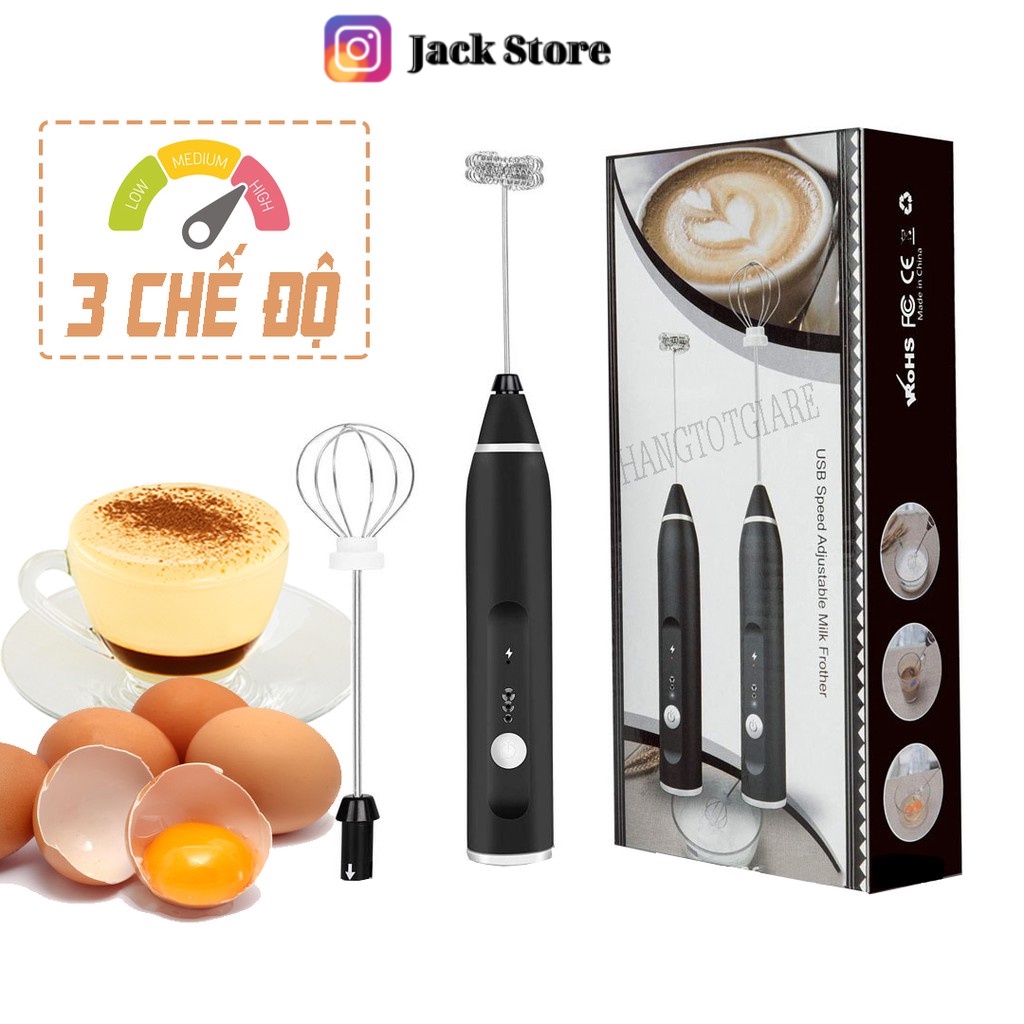 Máy Đánh Trứng, Đánh Sữa Và Tạo Bọt Cafe Di Động Cầm Tay 3 Tốc Độ Sử Dụng Pin Sạc Cao Cấp