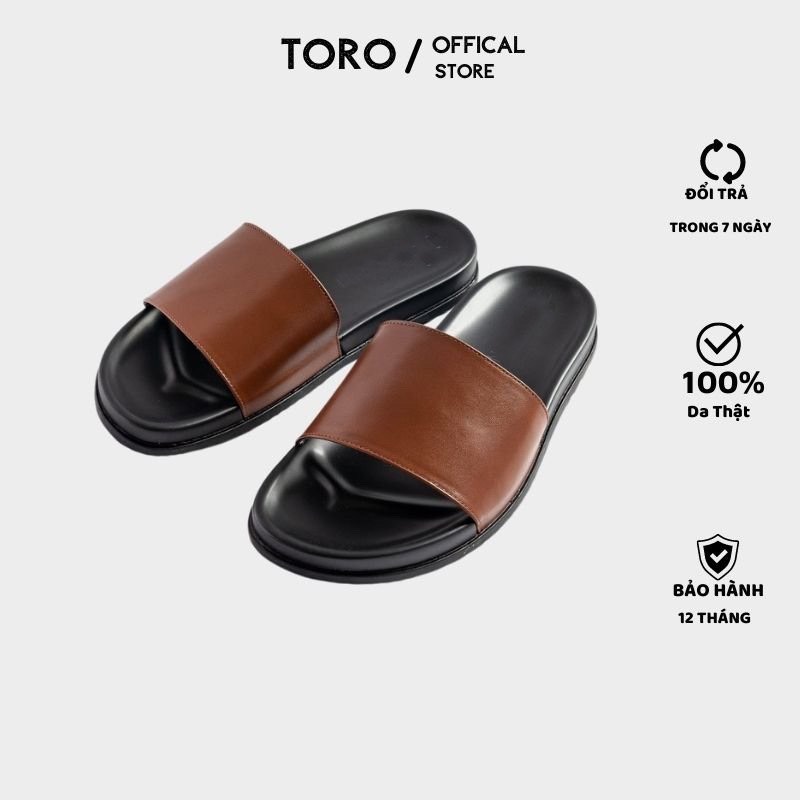 Dép nam , dép da nam quai ngang da bò cao cấp Toro màu nâu - bảo hành 6 tháng N08