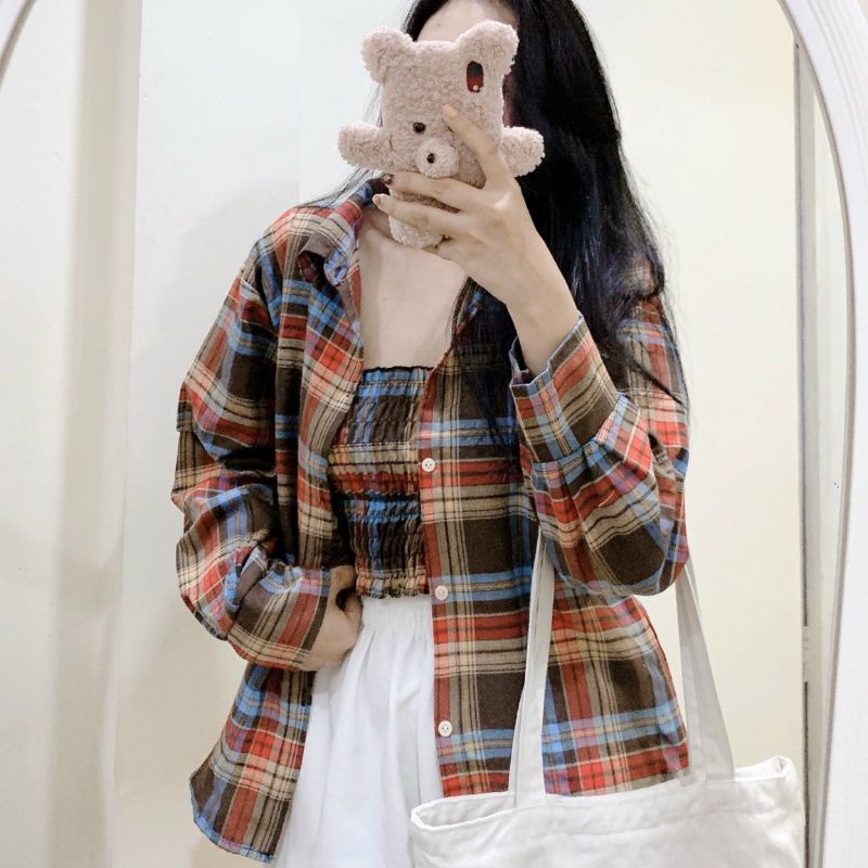 Áo sơ mi kẻ caro ulzzang đi học, đi chơi, áo khoác