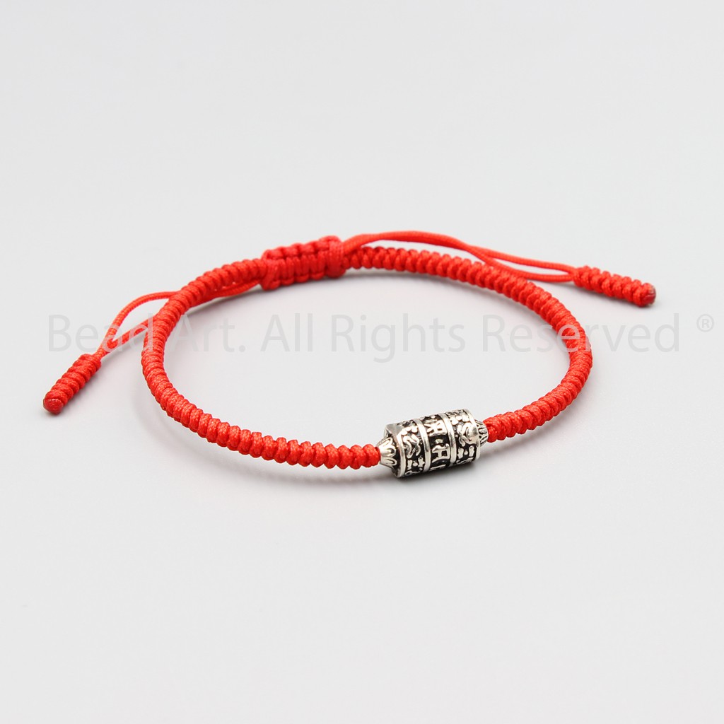 Vòng Tay Thắt Dây Đỏ Tibet Phối Charm Bạc 925 Lục Tự Chú Om Mani Padme Hum, Vòng Tay Phong Thuỷ, Chuỗi Hạt S50 - Bead Ar