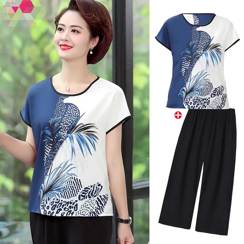 Set bộ áo và quần chất liệu vải cao cấp siêu nhẹ mịn mát big size, quà tặng cho mẹ cô dì chị