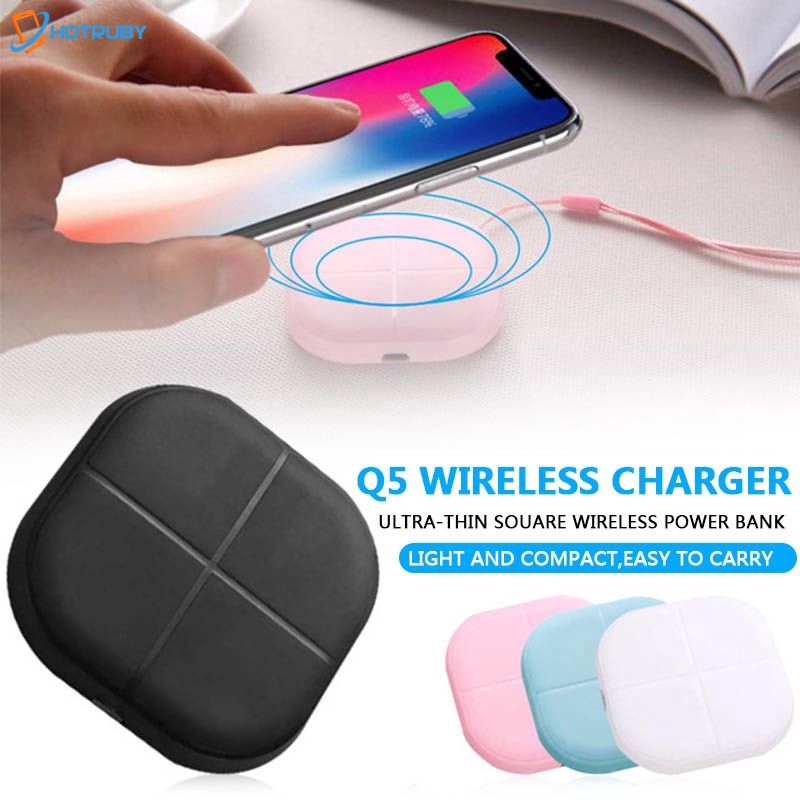 Q5 Qi Wireless Charger Mini Square Power Bank Portable Micro USB Charger for Smart Phones Fast Charging
