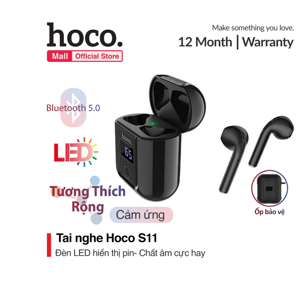 Tai nghe Hoco S11 Bluetooth V5.0 chất âm cực hay tặng kèm cáp sạc Lightning và case silicon đặc biệt có màn hình LED