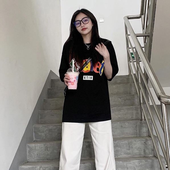 SUXI Áo Thun Tay Ngắn Cổ Tròn Dáng Rộng In Chữ Thiết Kế Đơn Giản Dễ Phối Đồ Thời Trang Mùa Hè Cho Nữ