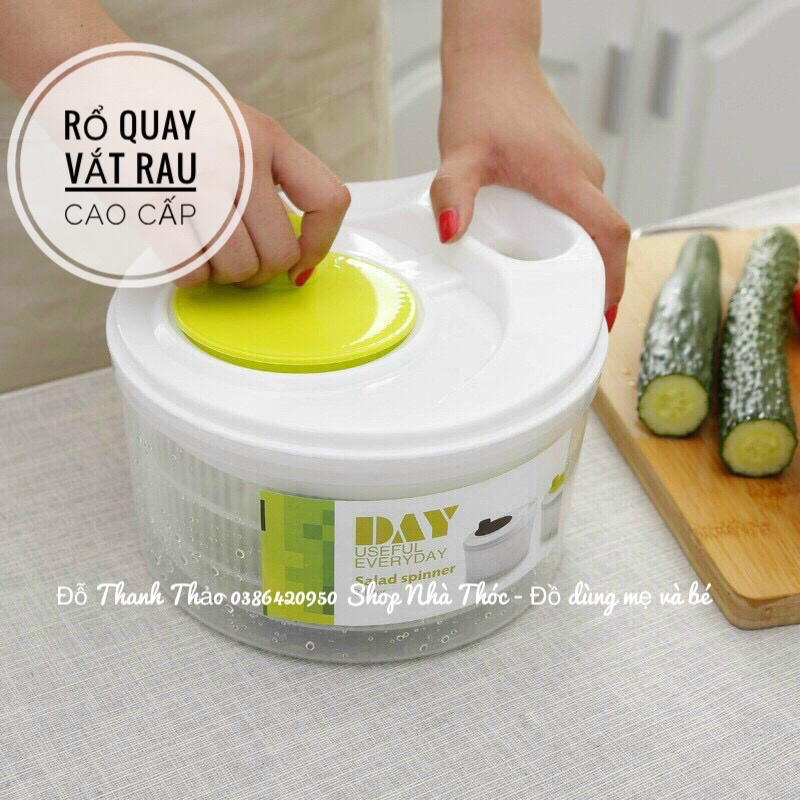 Rổ quay rau sống ráo nước cao cấp, Đồ dùng dụng cụ hỗ trợ vắt rau thông minh tiện lợi ráo nước .