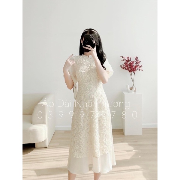 Áo Dài Cách Tân Tay Phồng Kèm Chân Váy Lụa Cao Cấp_Áo dài may sẵn Nhã Phương