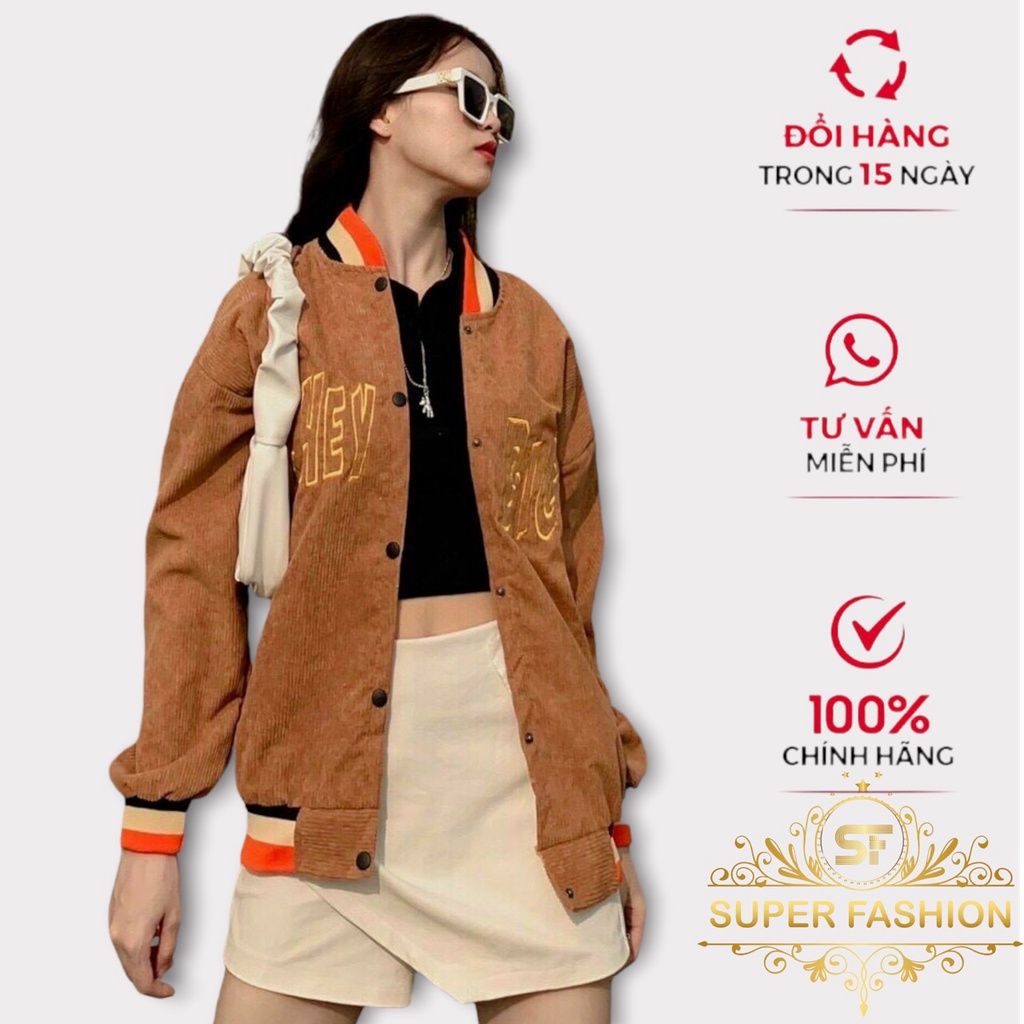 Áo Khoác Nữ Kiểu Bomber Chất Nhung Tăm Cá Tính Chống Nắng Tốt Super Fashion