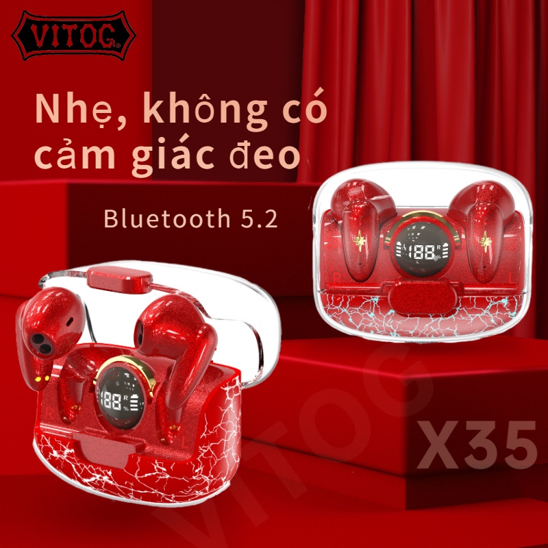 Tai Nghe Chơi Game bluetooth Không Dây 5.2 Màu Đỏ Vtog x35 Cho Điện Thoại Máy Tính