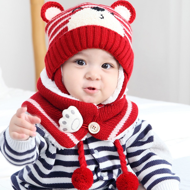 Set 2 Mũ beanie Kèm Khăn Choàng Cổ Hình Gấu Dễ Thương Cho Bé
